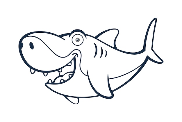 Big Smile Shark Cartoon Character Outline