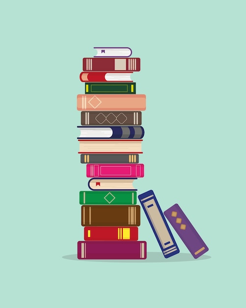 Big stack of books on blue background