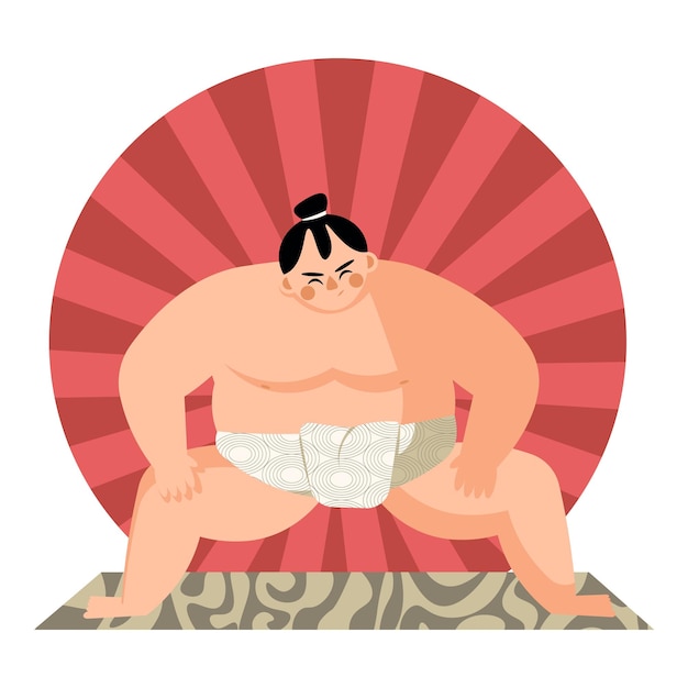 Vector big and strong wrestler doing sumo preparing for fight in special gum