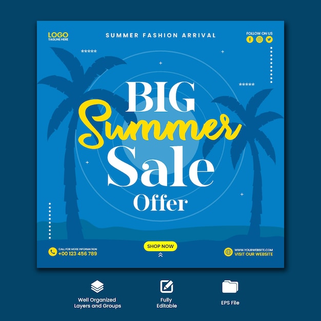 Big Summer Sale Offer social media post template design