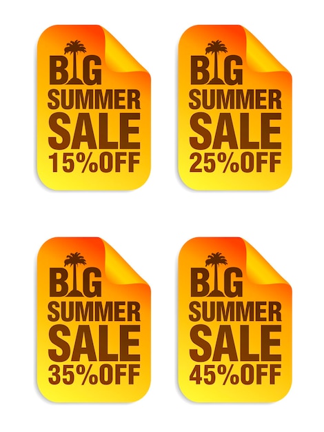 Big Summer sale orange stickers set Sale stickers 10 25 35 45 off Vector illustration