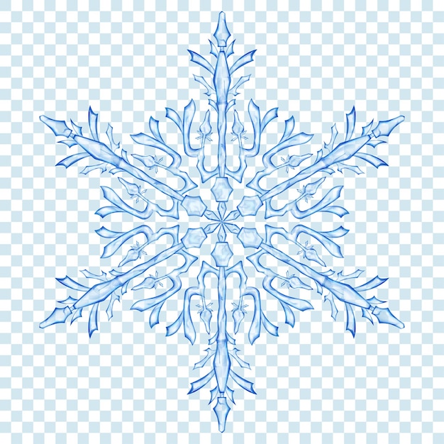 Big translucent Christmas snowflake in blue colors on transparent background. Transparency only in vector format