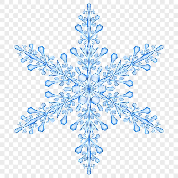 Big translucent Christmas snowflake in blue colors on transparent background