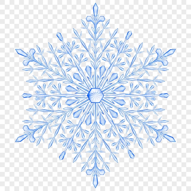 Big translucent Christmas snowflake in blue colors on transparent background