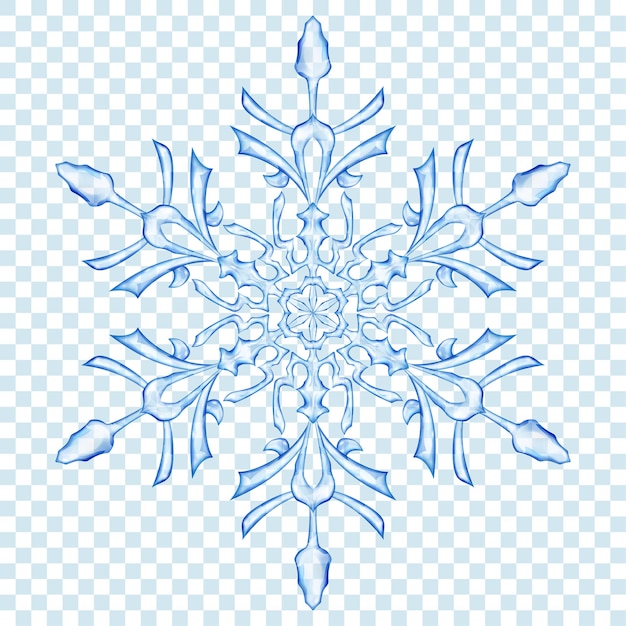 Big translucent Christmas snowflake in blue colors on transparent background