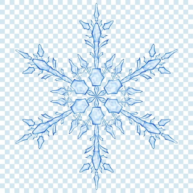 Big translucent Christmas snowflake in blue colors on transparent background