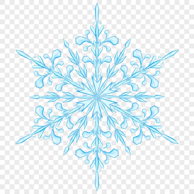 Big translucent Christmas snowflake in light blue colors on transparent background.  Transparency only in vector file