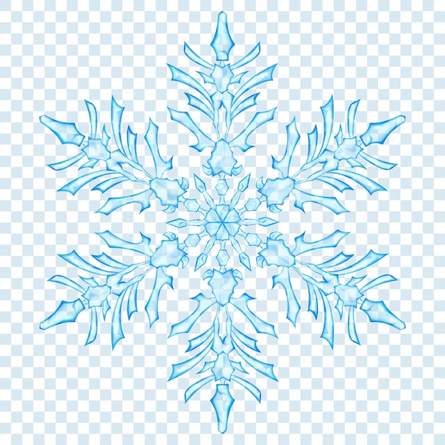 Big translucent Christmas snowflake in light blue colors on transparent background. Transparency only in vector format