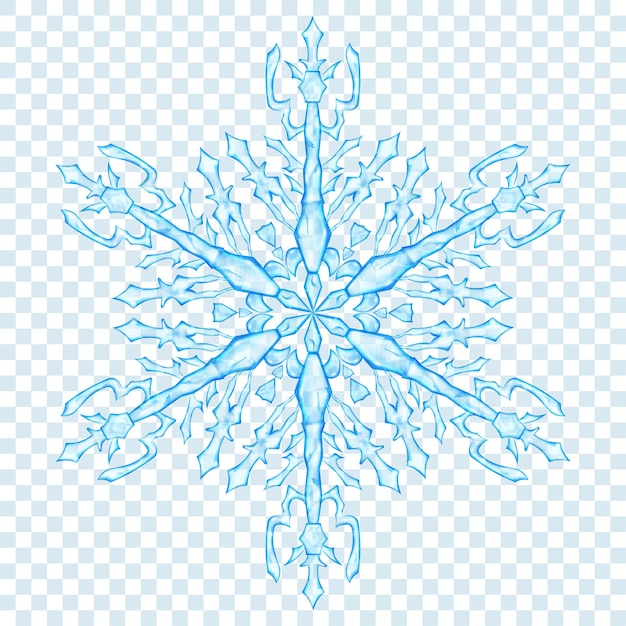 Big translucent Christmas snowflake in light blue colors on transparent background. Transparency only in vector format