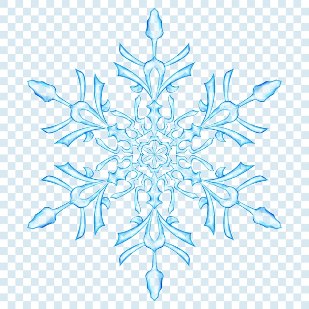 Big translucent Christmas snowflake in light blue colors on transparent background