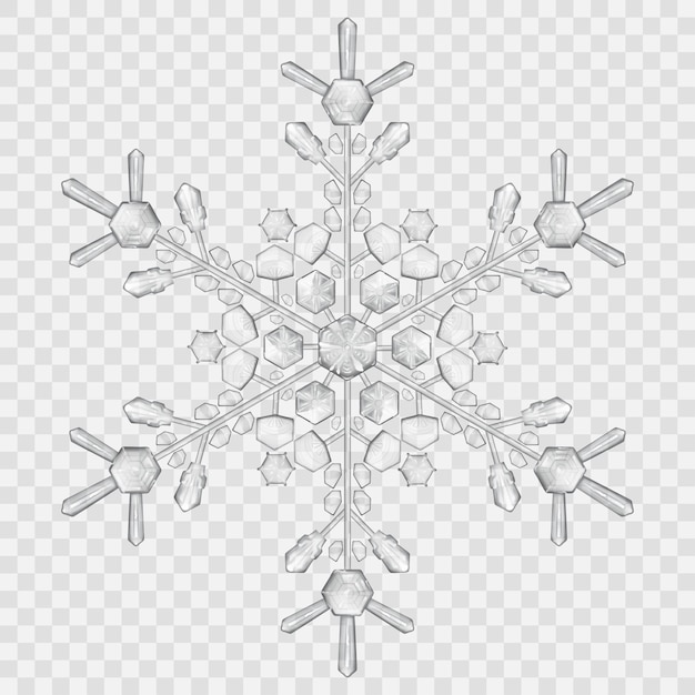 Big translucent crystal snowflake in gray colors on transparent background