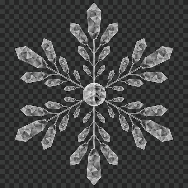 Big translucent crystal snowflake in gray colors on transparent background