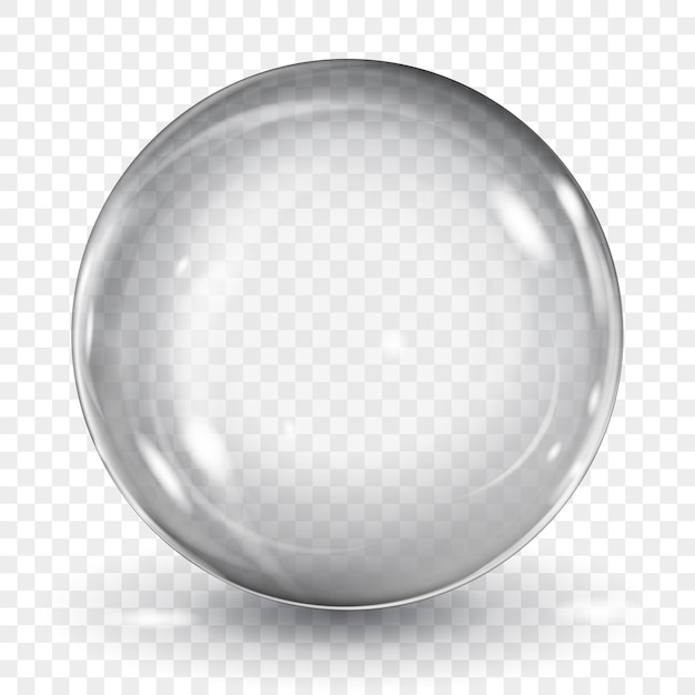 Big translucent gray sphere with glares and shadow on transparent