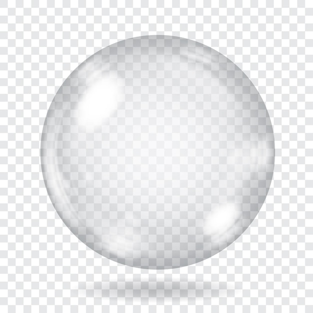 Big transparent glass sphere with glares and shadow.