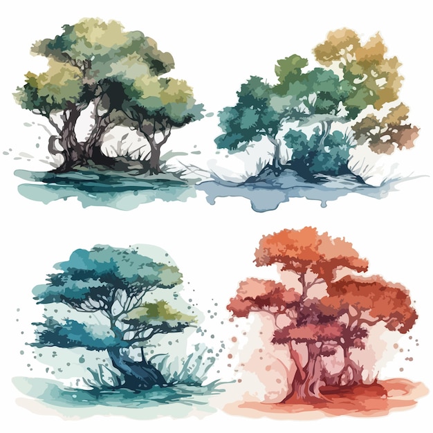 Big tree set Tree watercolor painting package