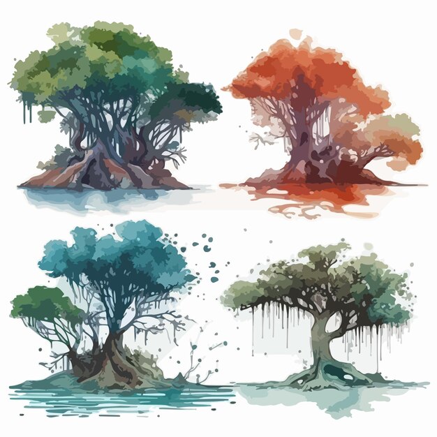 Big tree set Tree watercolor painting package