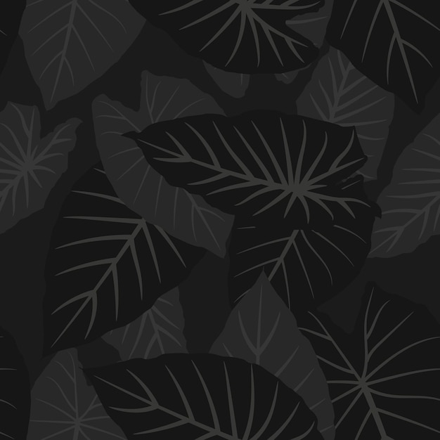 big tropical black leafs seamless pattern