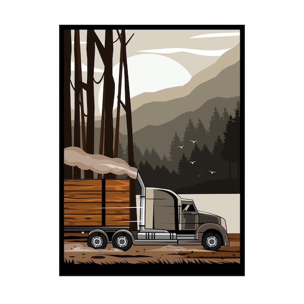 Vector big truck and woods