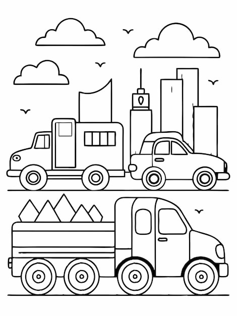 Vector big truckcar coloring book pages for children and adults with vector design