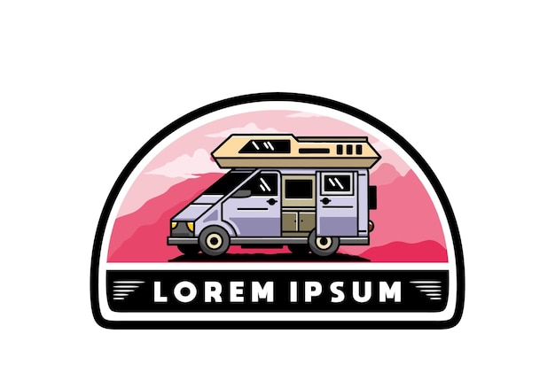 Big van with sliding door for camping illustration badge design