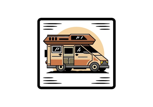 Big van with sliding door for camping illustration badge design