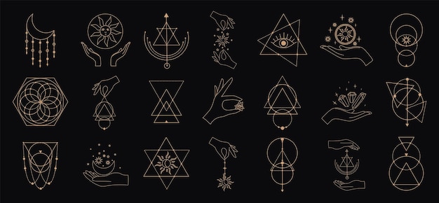 Vector big vector set of magic and astrological symbols mystical signs silhouettes esoteric aesthetics