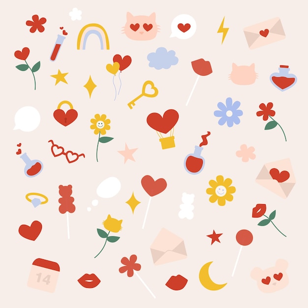 Big vector set of simple cute love elements