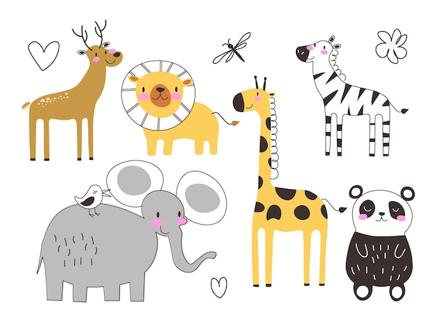 Big vector set with animals in cartoon style Vector collection with mammals on a children s theme EPS