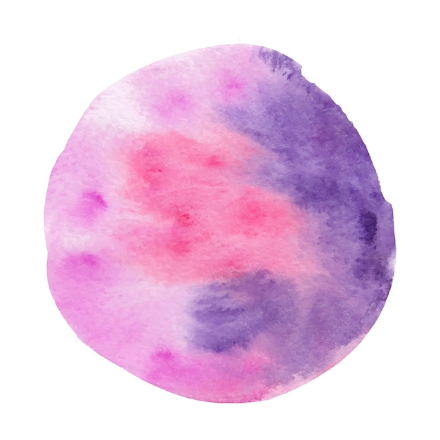 Big violet watercolor circle, hand drawn watercolor spot of round shape, blue, violet, pink and purple colors, vector illustration isolated on a white background.