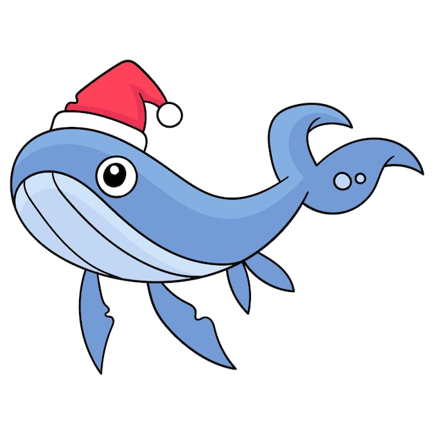 Big whale celebrating christmas doodle icon image kawaii