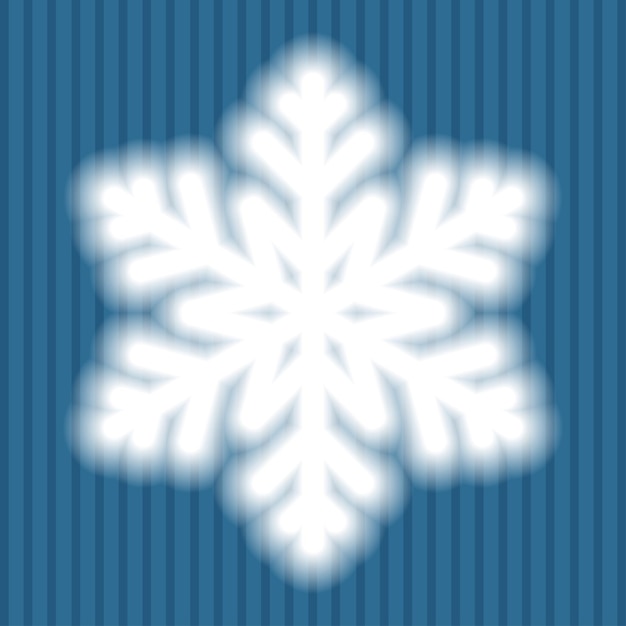 Big white snowflake with soft translucent edges on blue striped background