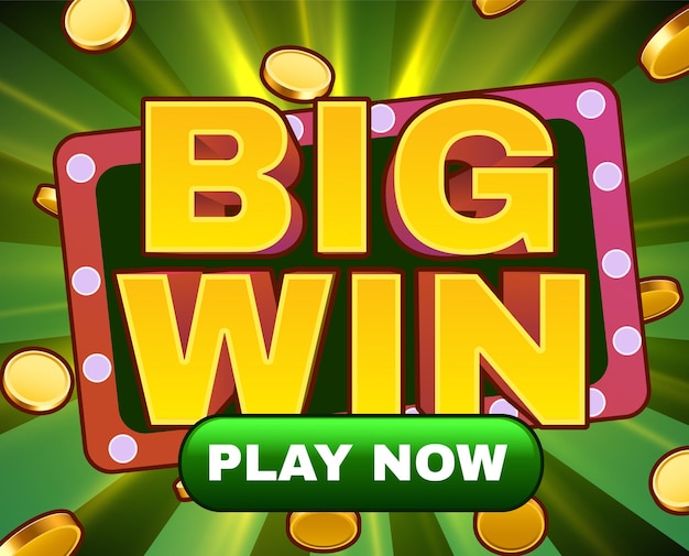 Big win sign with gold realistic 3d coins background. Jackpot