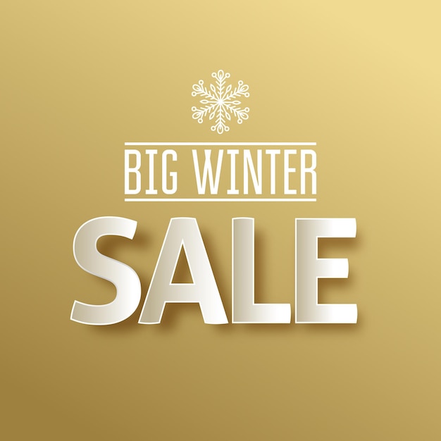 Big winter sale. the 3D text on gold background.