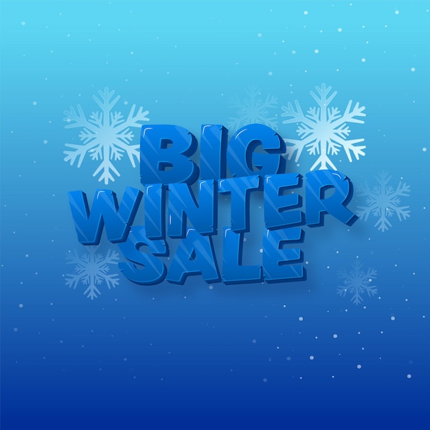 Big Winter Sale Poster Design With Snowflakes On Blue Snowfalling Background