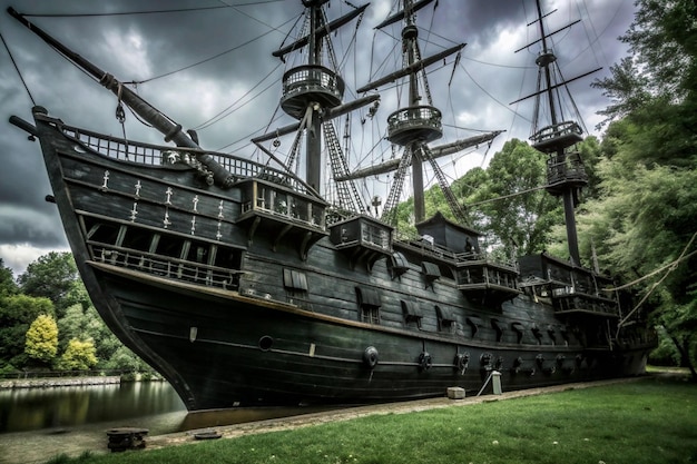 Big wooden pirate ship