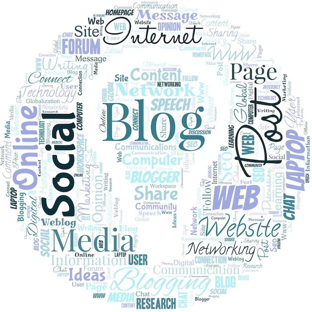 Big word cloud in the shape of bulb with word blog A regularly updated website web page written in conversational style