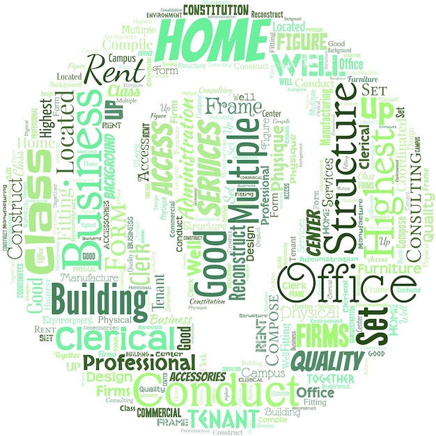 Big word cloud in the shape of bulb with words home office Home Officespace designated in a person's residence for official business