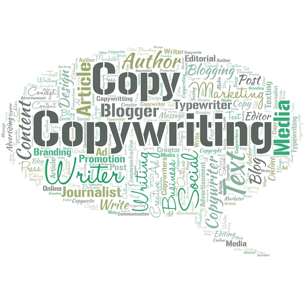 Big word cloud in the shape of dialog window with word copywriting Writing the text of advertisements or publicity material