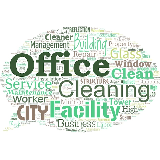 Big word cloud in the shape of speech bubble with words office cleaning Commercial buildings are used for commercial purpose