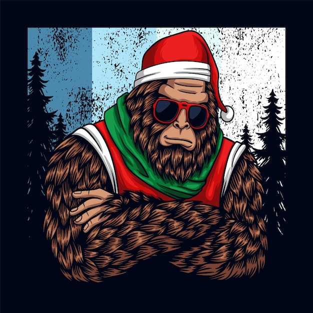 Bigfoot cool wearing costume style season christmas vector illustration