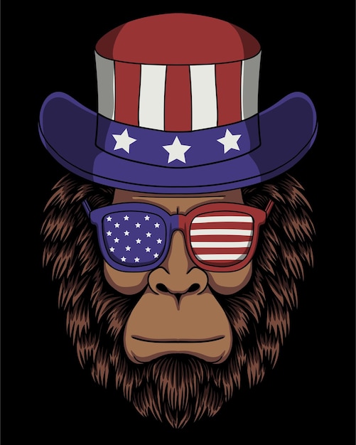 Bigfoot head wearing a uncle sam hat america vector illustration