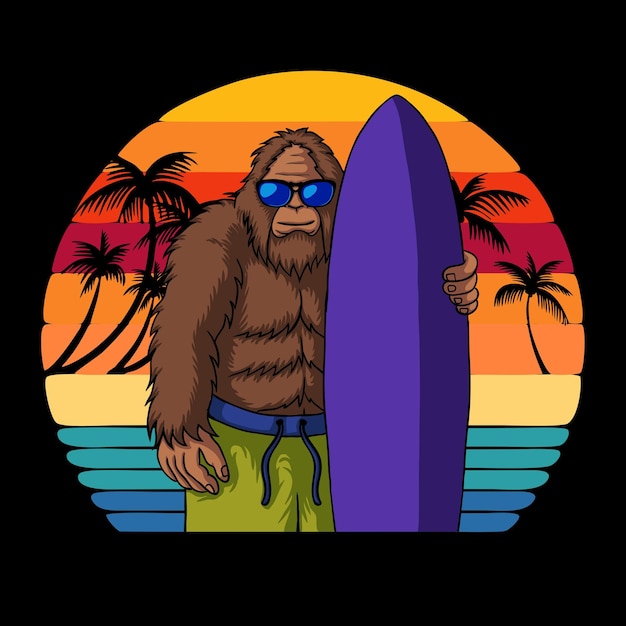 Bigfoot ready on surfing vector illustration