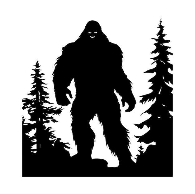 Bigfoot Silhouette Vector On White Background