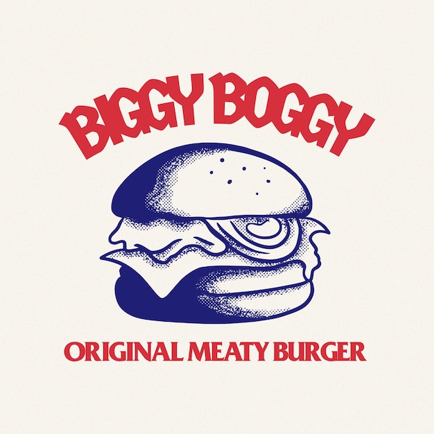 Vector biggy boggy burger logo drawing logo stippling logo