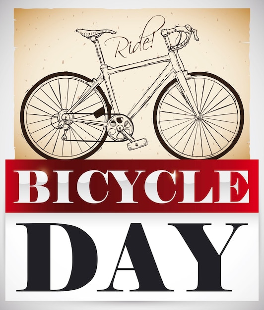 Bike draw in parchment and calendar to celebrate Bicycle Day