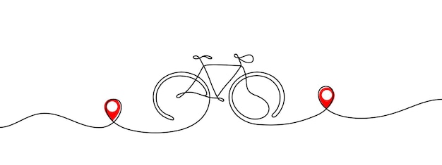 Bike mileage with finish point Bicycle and route Travel destination symbol