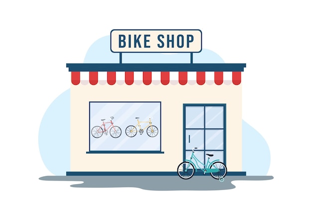 Bike Shop with Shoppers Choosing Cycles or Gear Equipment for Riding in Hand Drawn Illustration