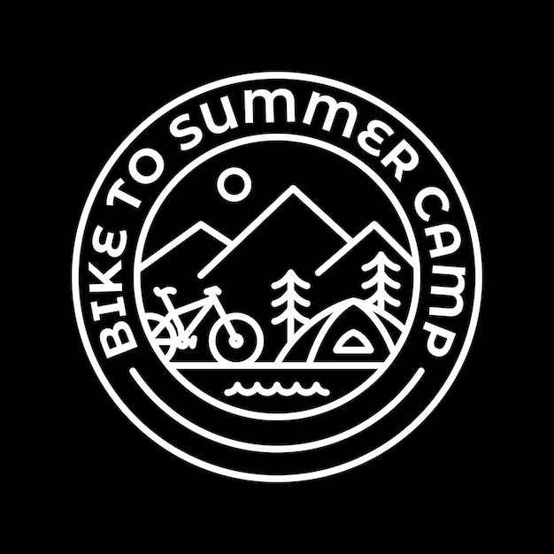 Bike to Summer Camp Monoline Illustration