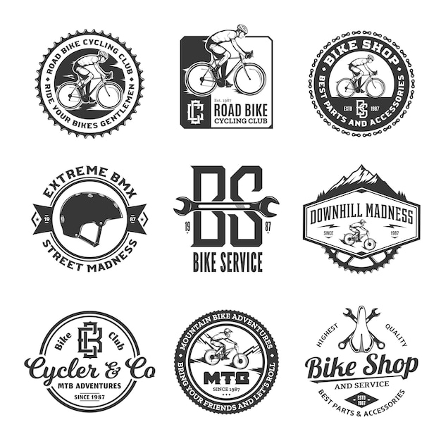 Bike theme monochrome badges set