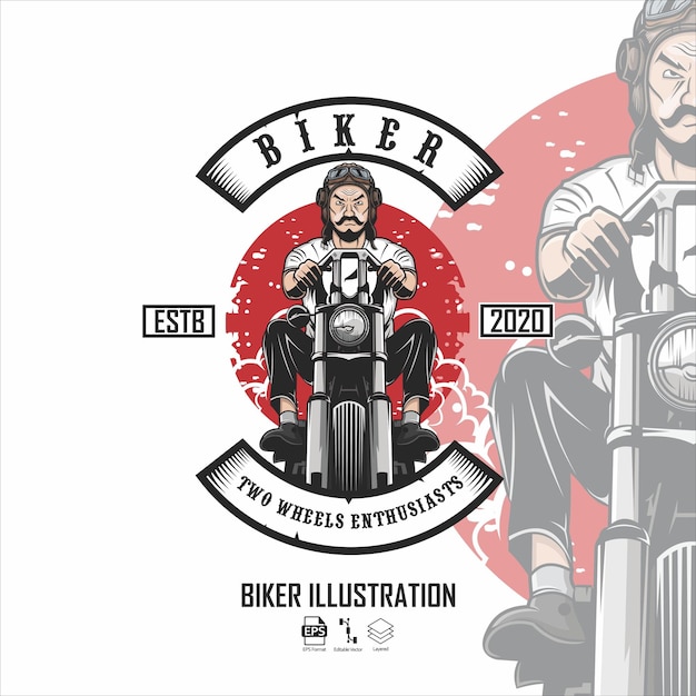 BIKER ILLUSTRATION WITH A WHITE BACKGROUND, READY FORMAT EPS 10